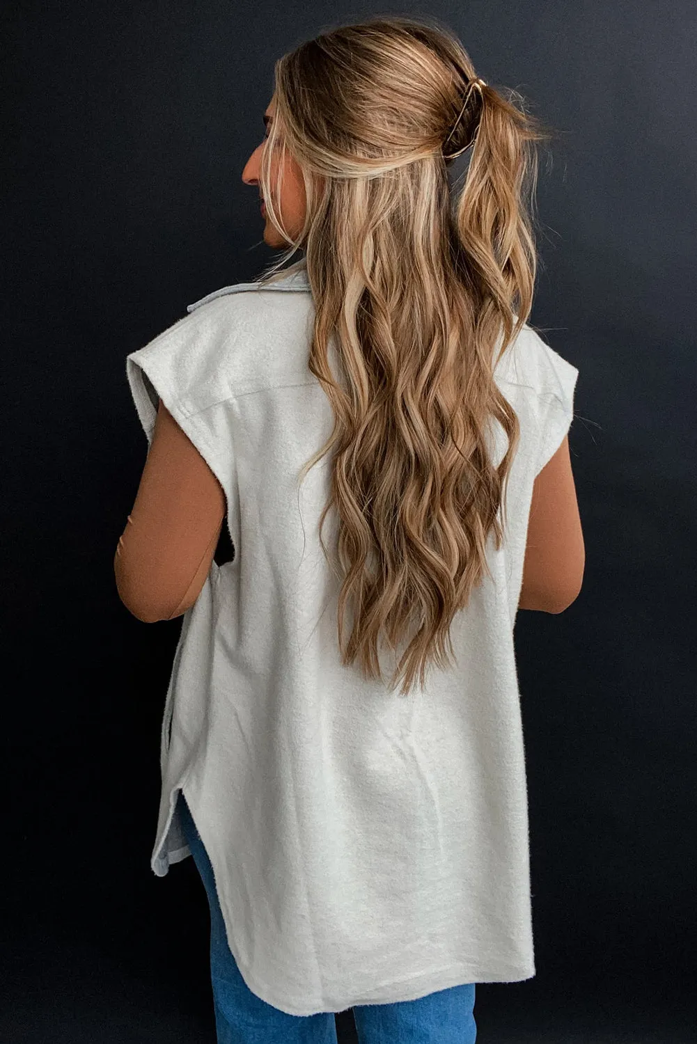 Light Grey Flap Pockets Contrast Buttons Front Jacket Vest sold by Beagle Boutique product image thumbnail 2