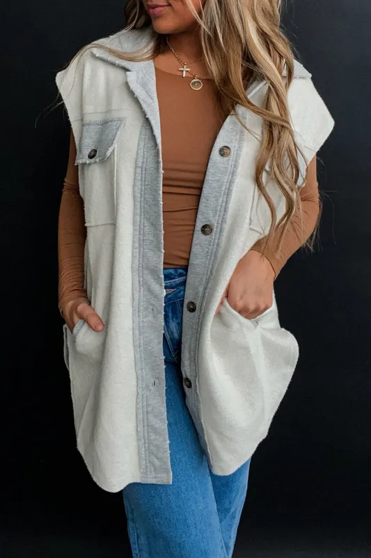 Light Grey Flap Pockets Contrast Buttons Front Jacket Vest sold by Beagle Boutique