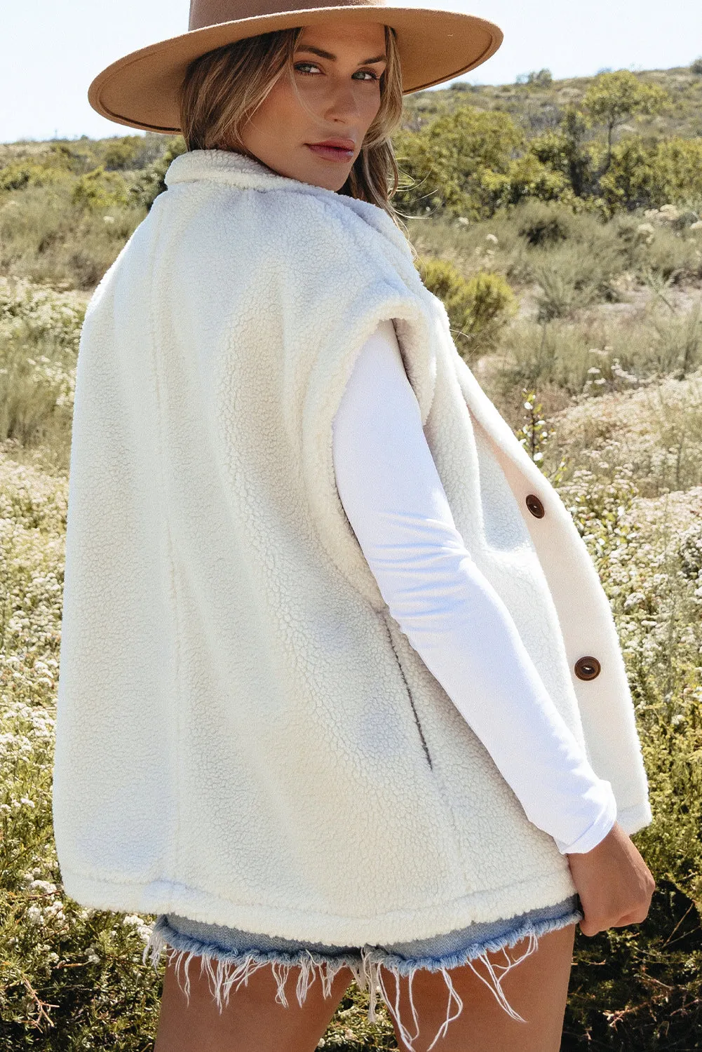 Beige Sherpa Stand Collar Jacket Vest sold by Beagle Boutique product image thumbnail 3