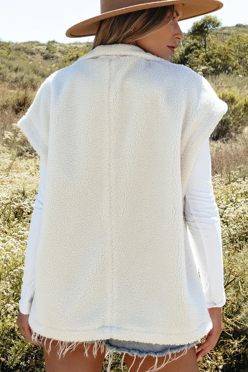 Beige Sherpa Stand Collar Jacket Vest sold by Beagle Boutique product image thumbnail 2