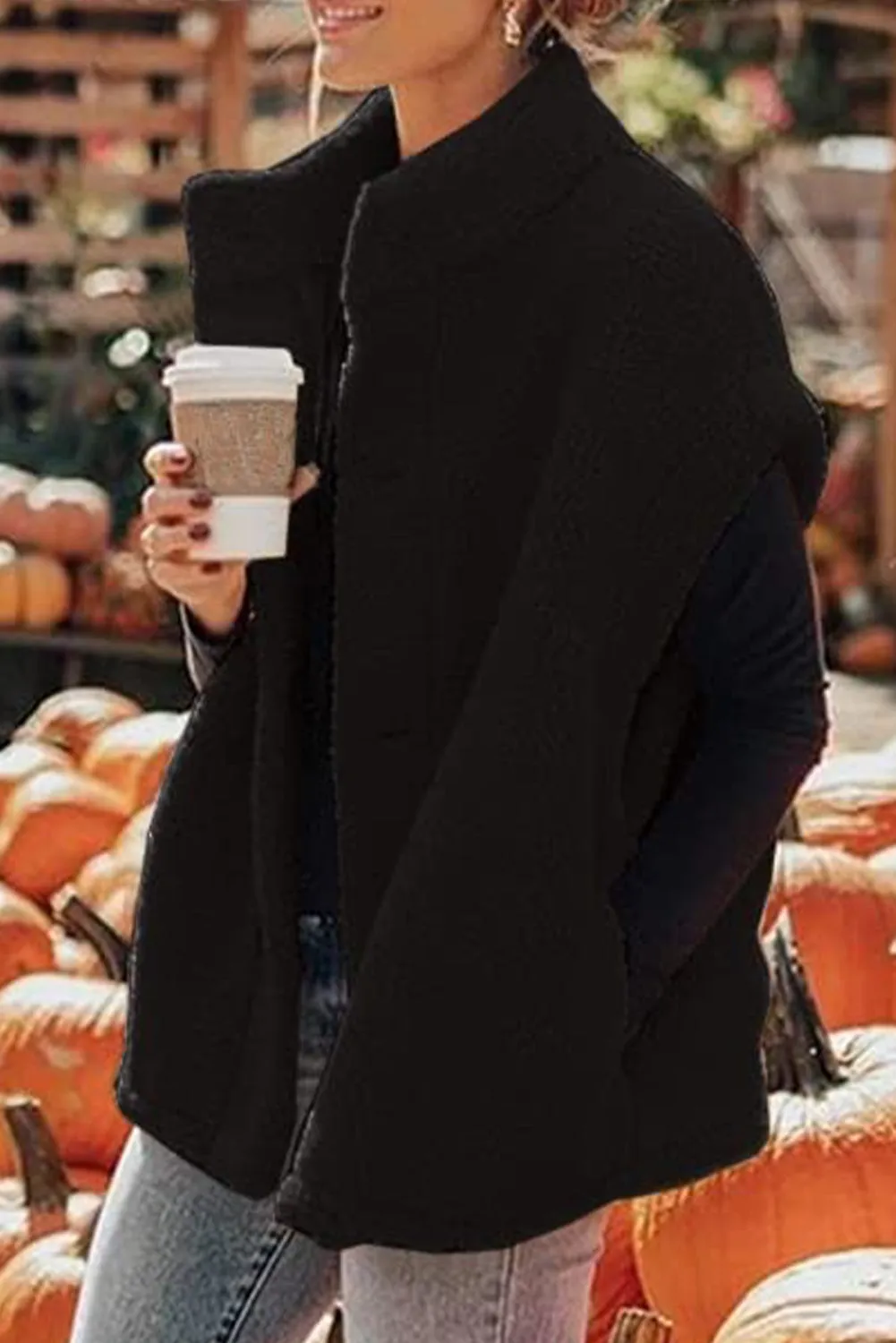 Black Sherpa Stand Collar Jacket Vest sold by Beagle Boutique product image thumbnail 3