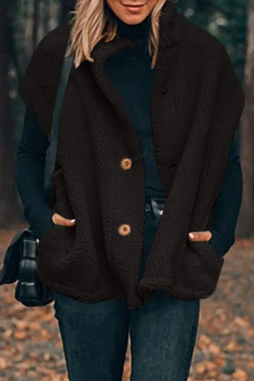 Black Sherpa Stand Collar Jacket Vest sold by Beagle Boutique product image thumbnail 4