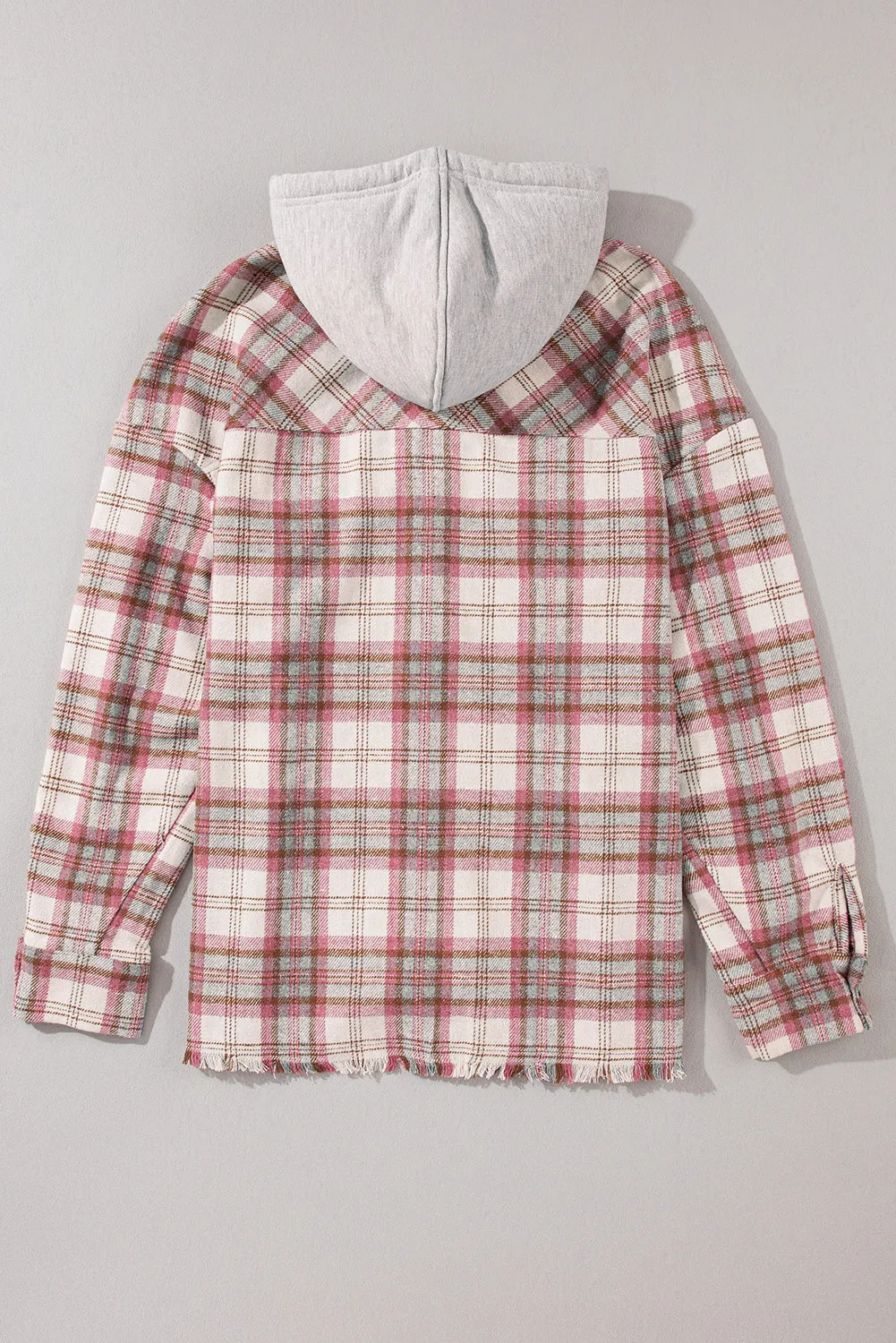 Multicolour Plaid Flap Pocket Hooded Raw Hem Jacket sold by Beagle Boutique product image thumbnail 4