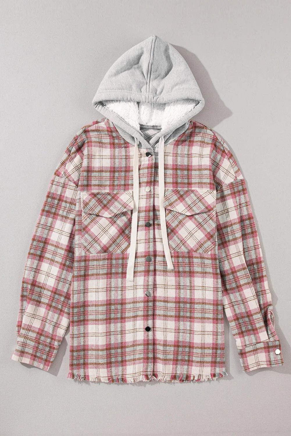 Multicolour Plaid Flap Pocket Hooded Raw Hem Jacket sold by Beagle Boutique product image thumbnail 3