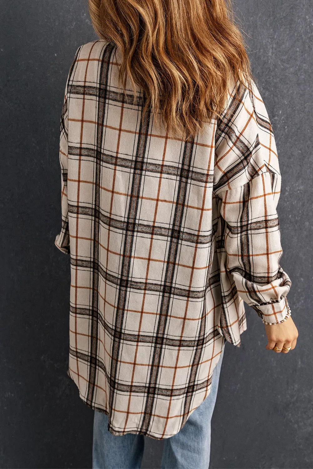 White Oversized Plaid Pattern Shacket with Slits sold by Beagle Boutique product image thumbnail 2