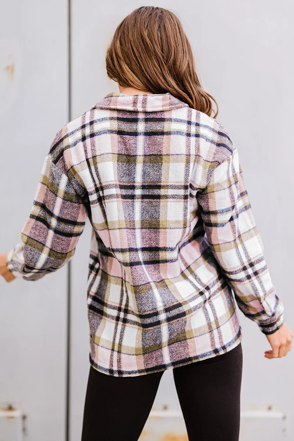 Pink Geometric Plaid Print Pocketed Shacket sold by Beagle Boutique product image thumbnail 2