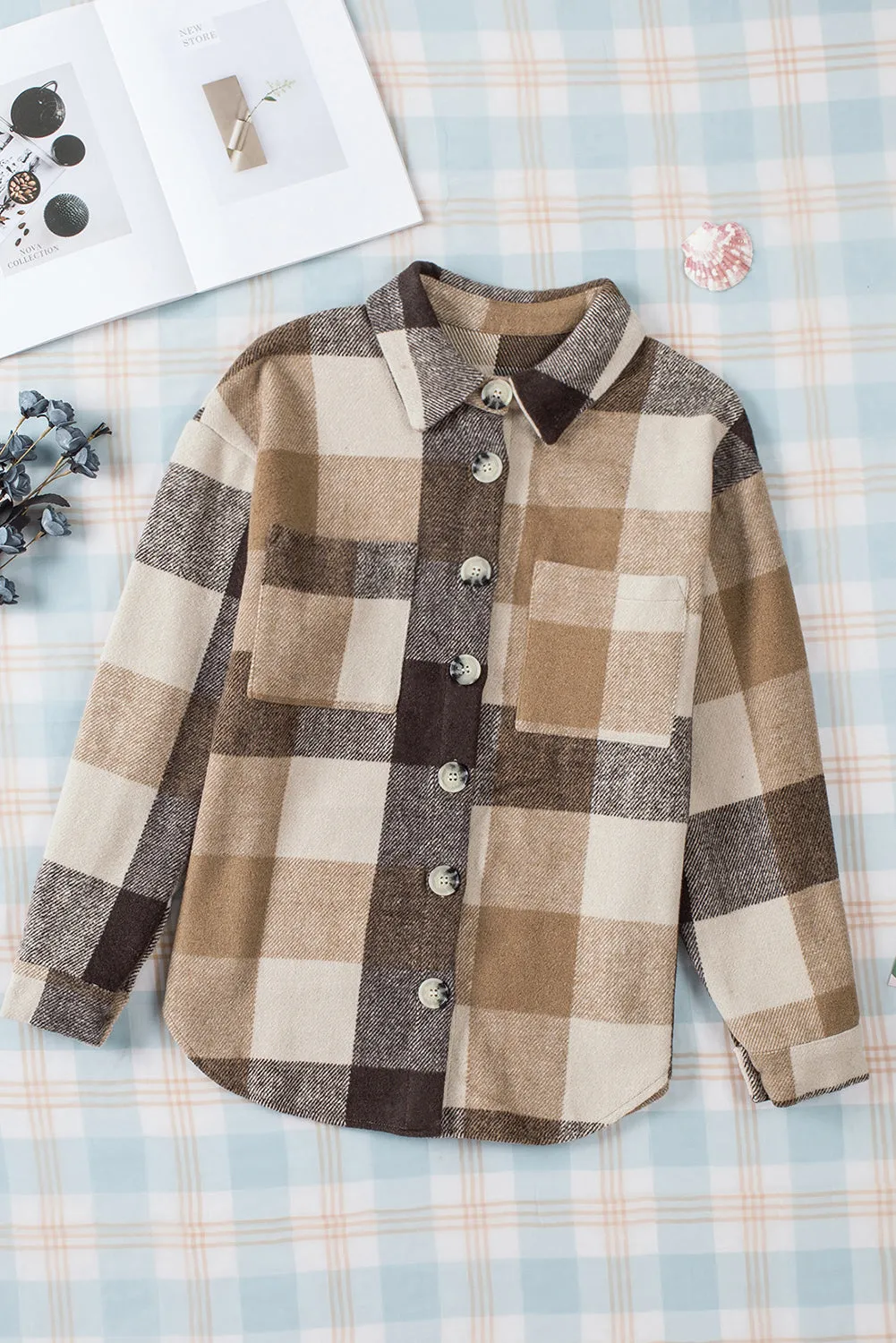 Plaid Buttoned Long Sleeve Jacket with Pocket sold by Beagle Boutique product image thumbnail 5
