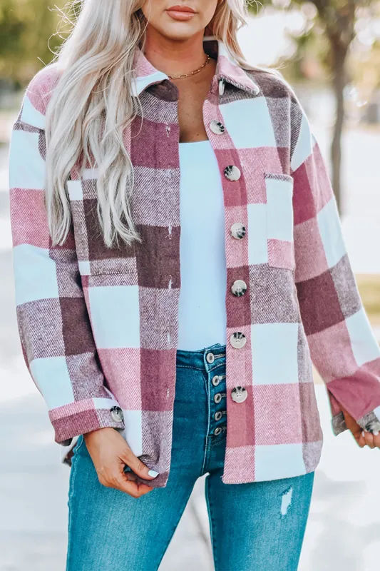 Plaid Colour Block Buttoned Long Sleeve Jacket with Pocket sold by Beagle Boutique