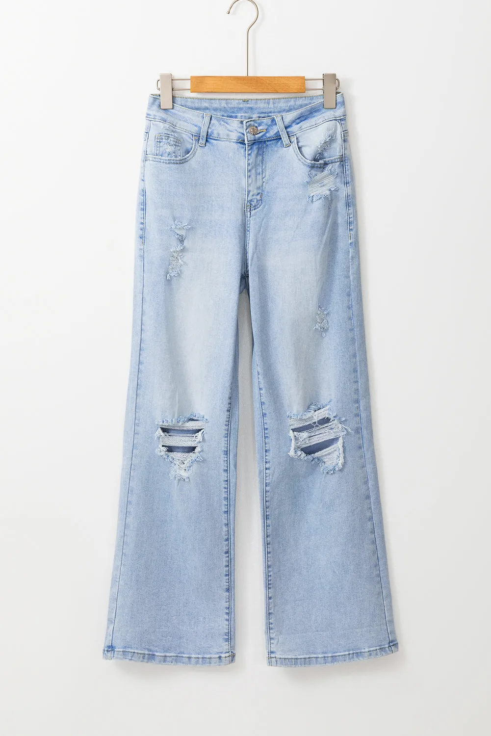 Light Wash Distressed Flare Jeans sold by Beagle Boutique product image thumbnail 3