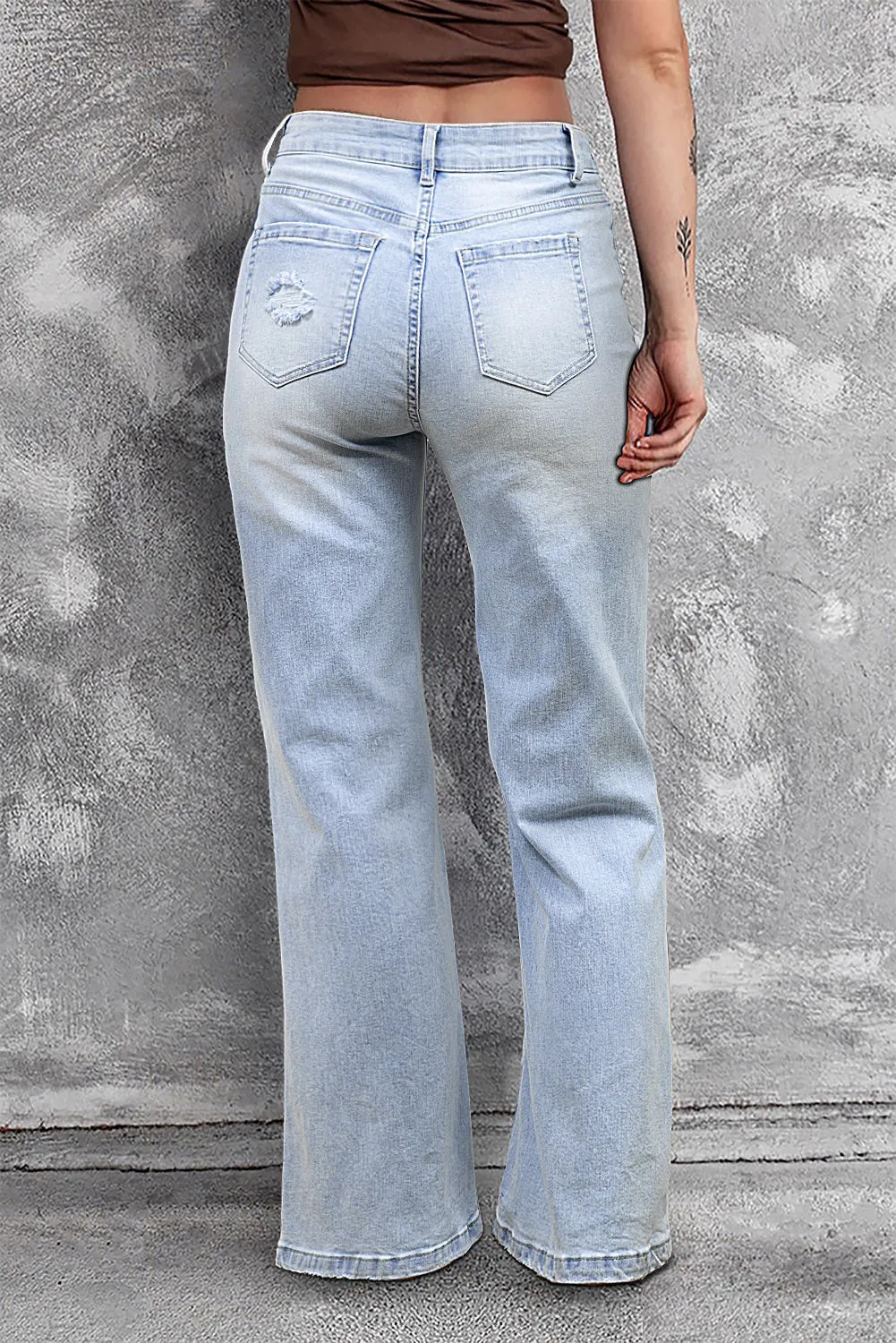 Light Wash Distressed Flare Jeans sold by Beagle Boutique product image thumbnail 2