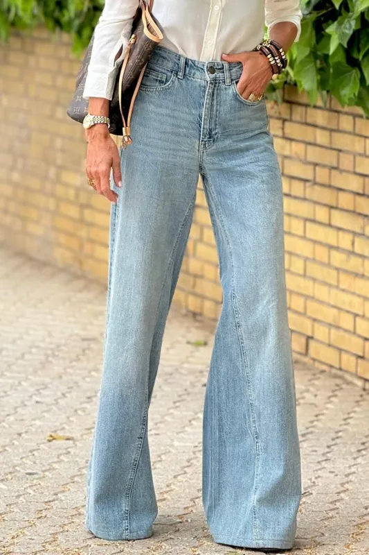 Dusk Blue Acid Wash Extra Wide Leg High Waist Long Jeans sold by Beagle Boutique