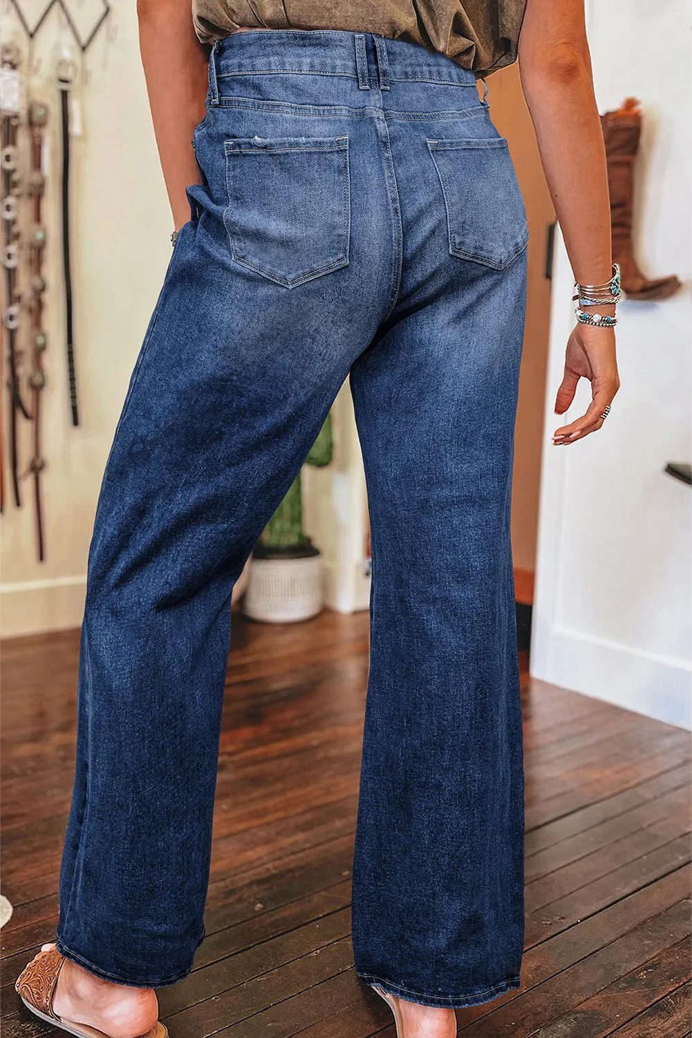 Dusk Blue Mineral Wash High Rise Ripped Jeans sold by Beagle Boutique product image thumbnail 2