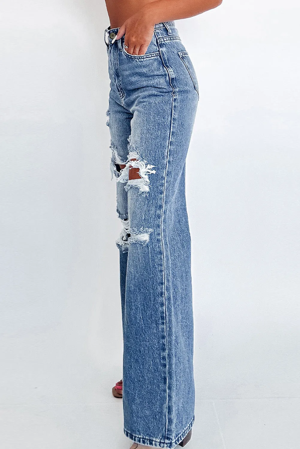 Ashleigh Blue Acid Wash Distressed Wide Leg High Waist Jeans sold by Beagle Boutique product image thumbnail 2