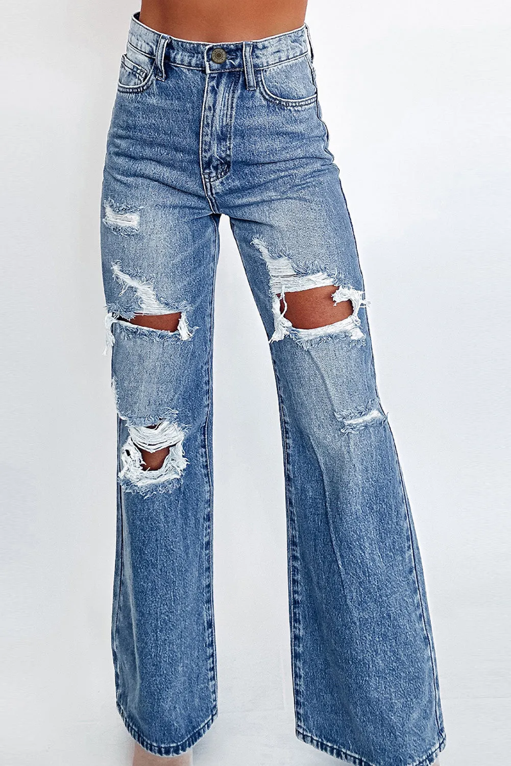 Ashleigh Blue Acid Wash Distressed Wide Leg High Waist Jeans sold by Beagle Boutique
