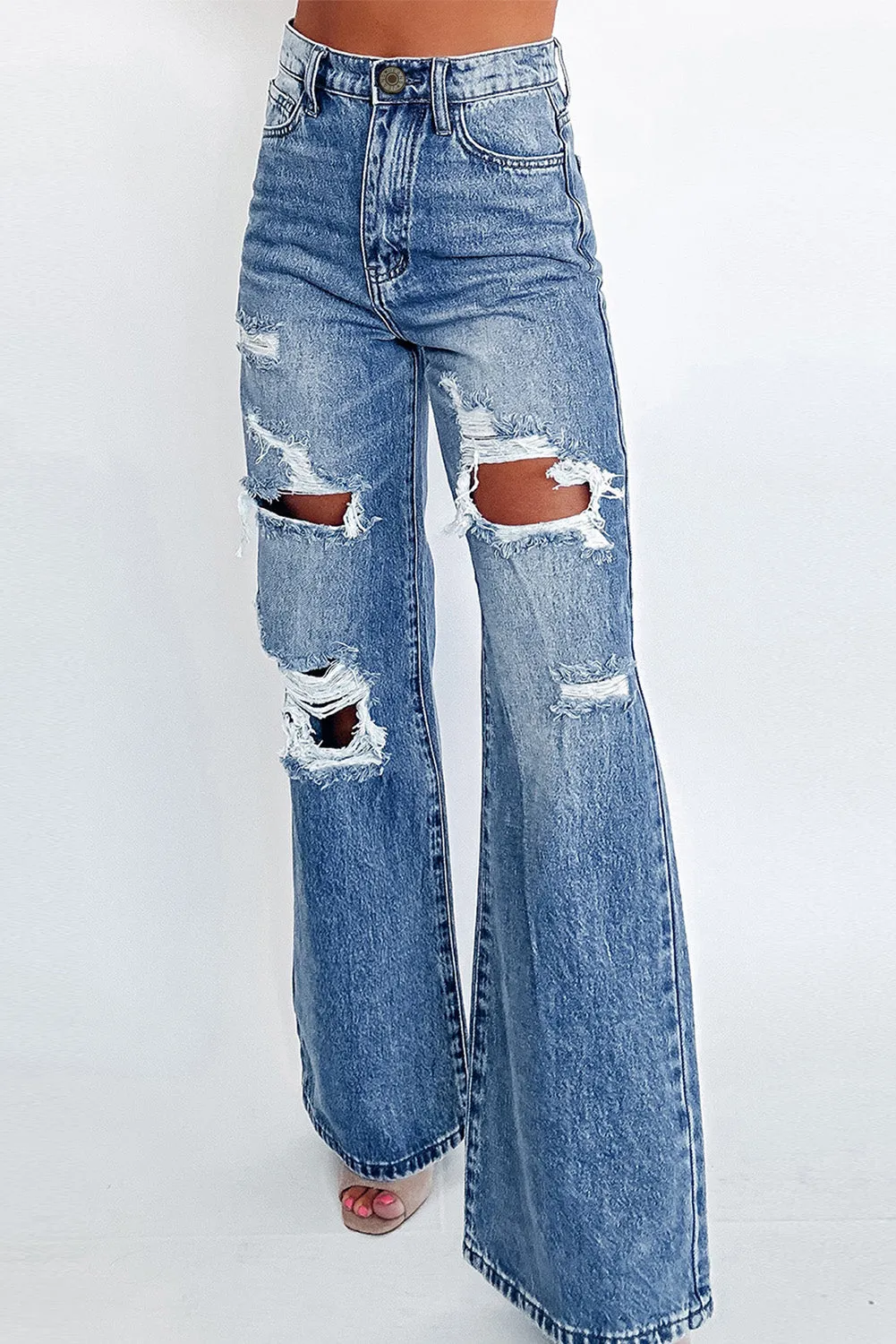Ashleigh Blue Acid Wash Distressed Wide Leg High Waist Jeans sold by Beagle Boutique product image thumbnail 3