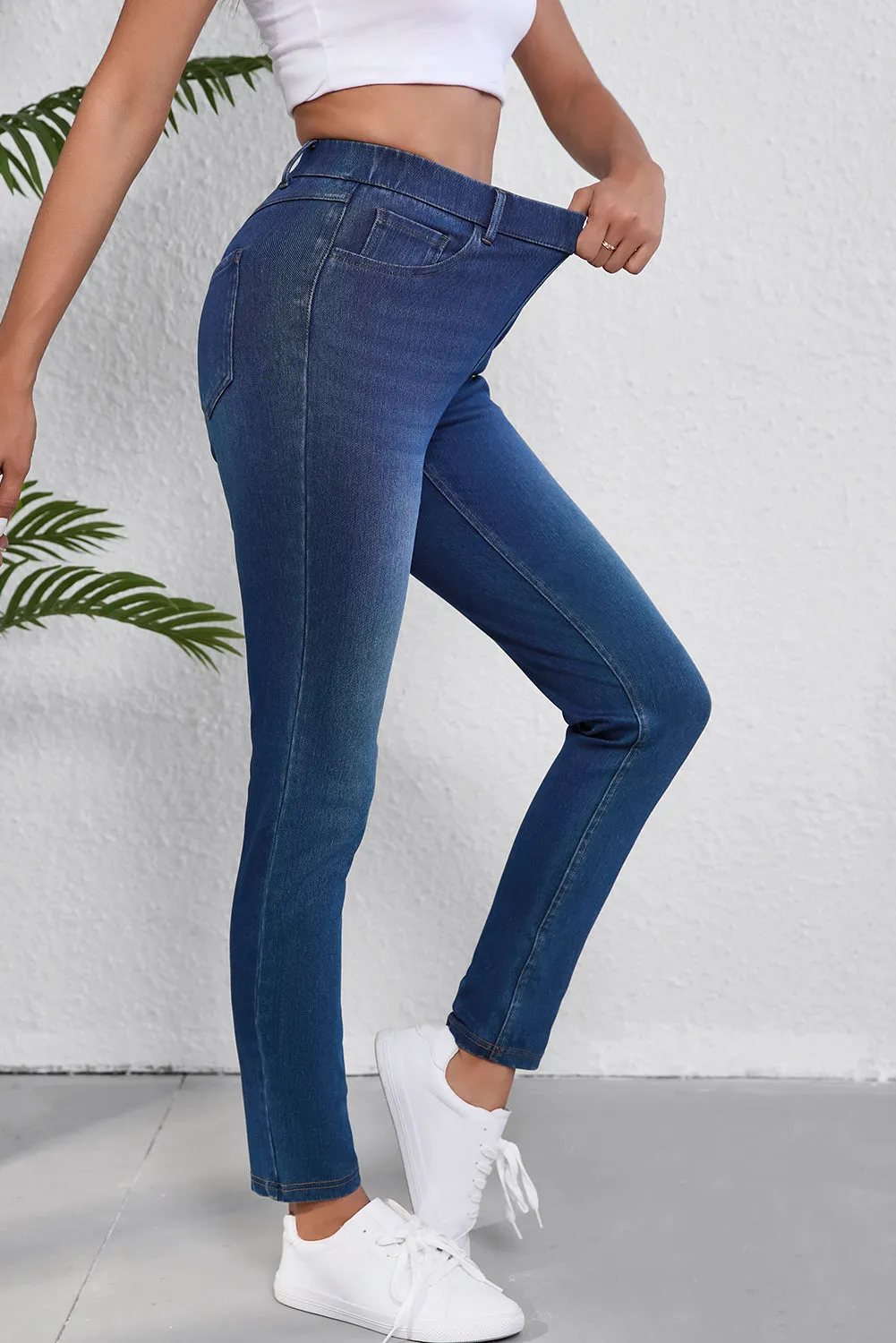 Ashleigh Blue Multiple Pockets Straight Leg Washed Stretchy Knit Casual Jeans sold by Beagle Boutique product image thumbnail 3