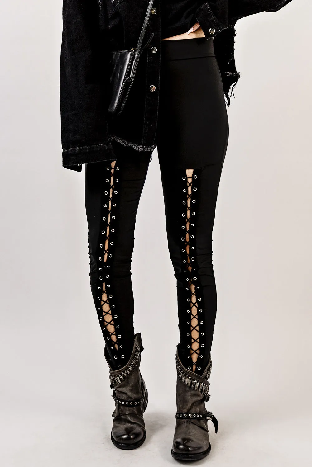 Black Grommet Lace Up Front Leggings sold by Beagle Boutique