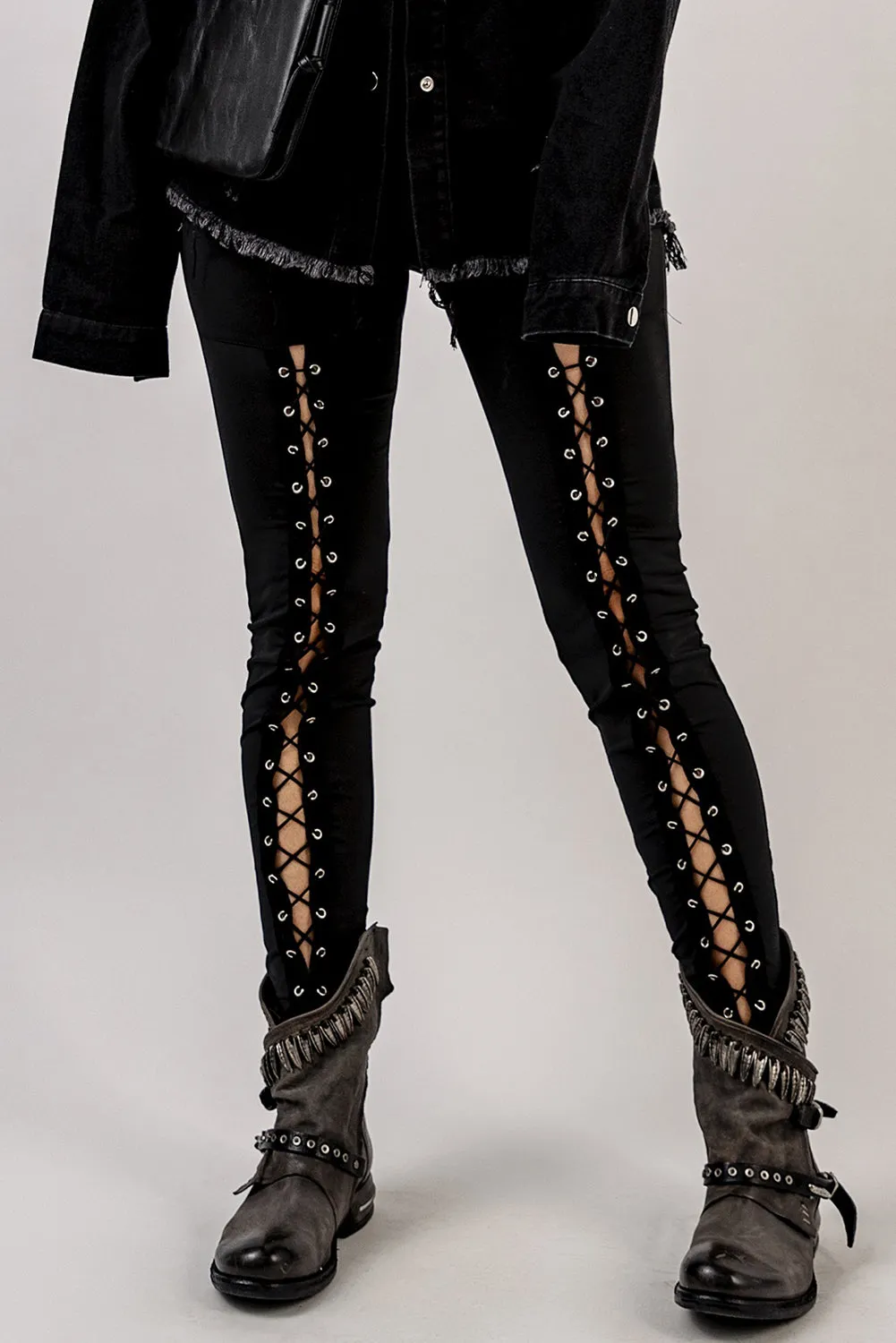 Black Grommet Lace Up Front Leggings sold by Beagle Boutique product image thumbnail 3