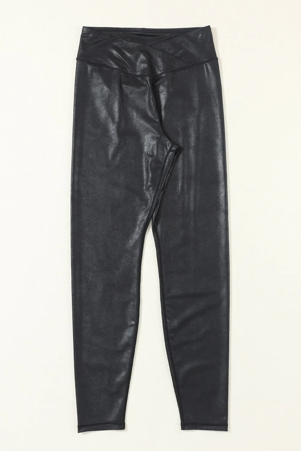 Black Crossed Dip Waist Sleek Leather Leggings sold by Beagle Boutique product image thumbnail 2