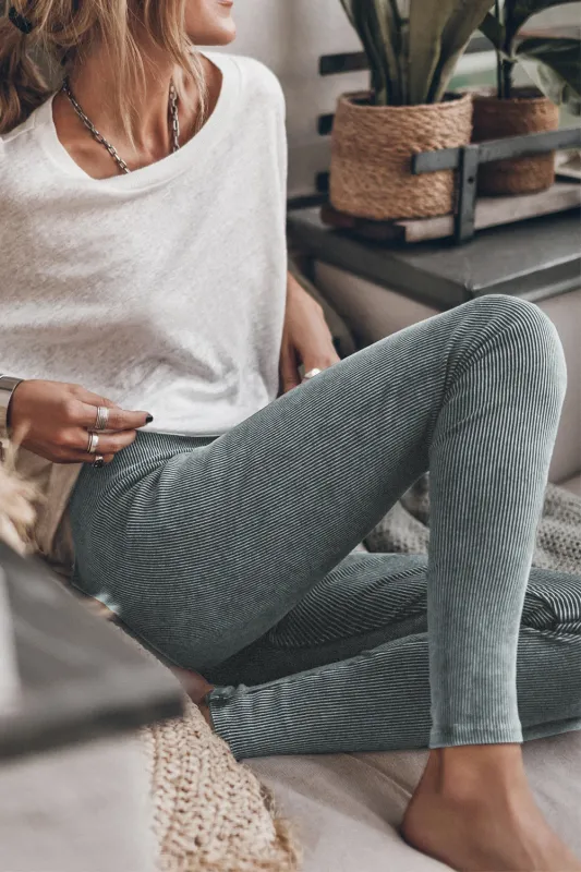 Dark Grey Vintage Wash Ribbed Leggings sold by Beagle Boutique
