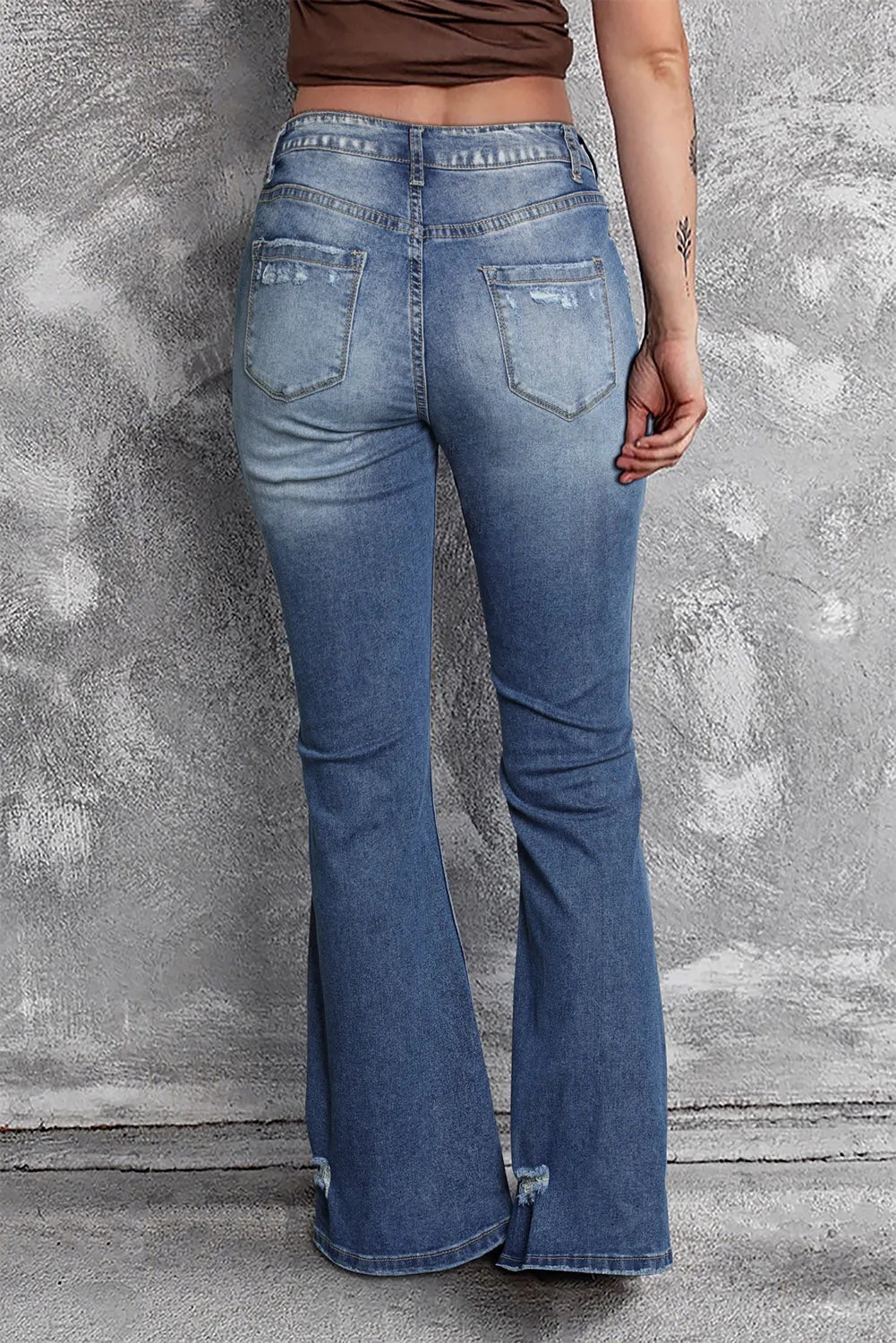 Blue Distressed Flare Jeans sold by Beagle Boutique product image thumbnail 3