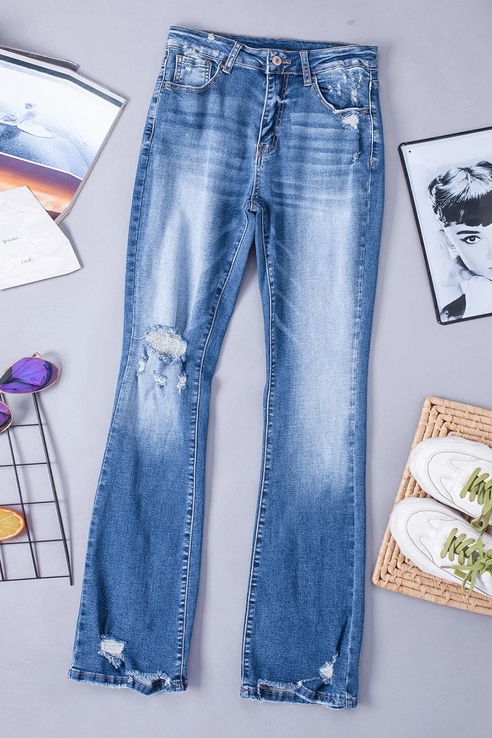 Blue Distressed Flare Jeans sold by Beagle Boutique product image thumbnail 5