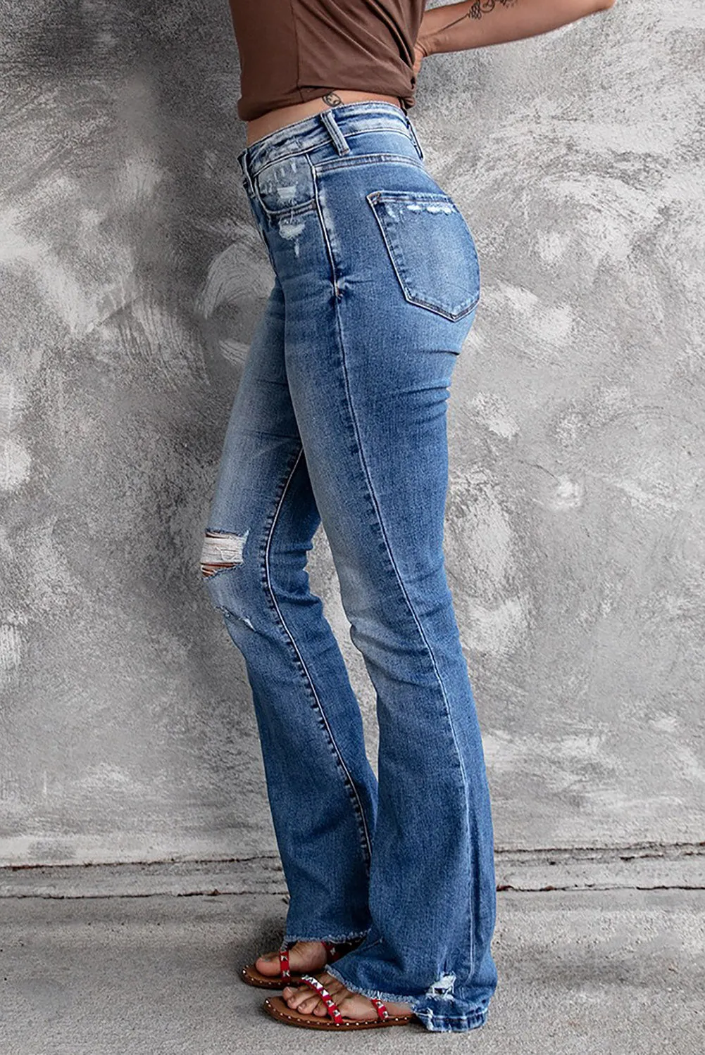 Blue Distressed Flare Jeans sold by Beagle Boutique product image thumbnail 2