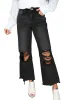 Black Distressed Hollow-out High Waist Cropped Flare Jeans sold by Beagle Boutique