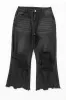 Black Distressed Hollow-out High Waist Cropped Flare Jeans sold by Beagle Boutique