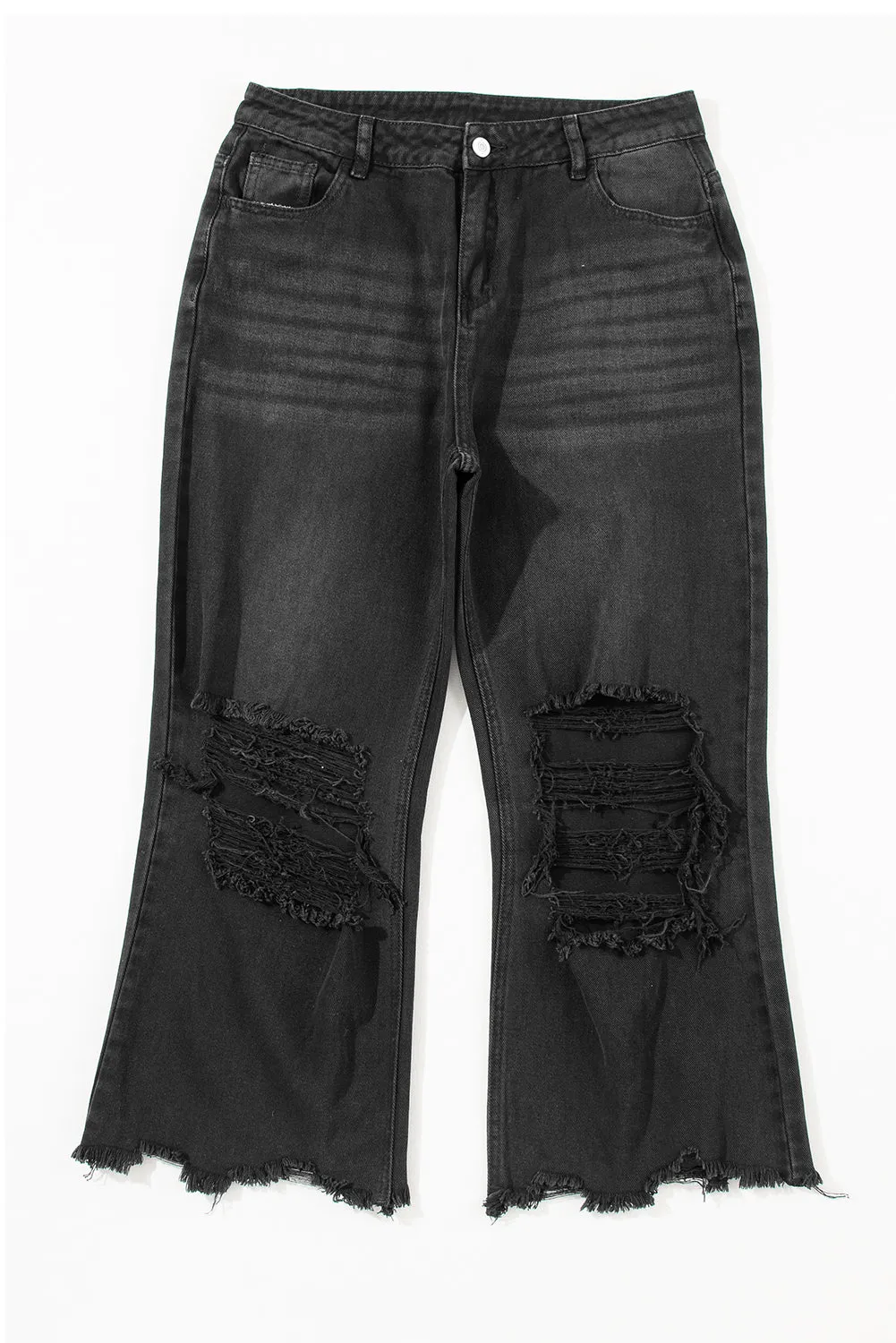 Black Distressed Hollow-out High Waist Cropped Flare Jeans sold by Beagle Boutique product image thumbnail 5