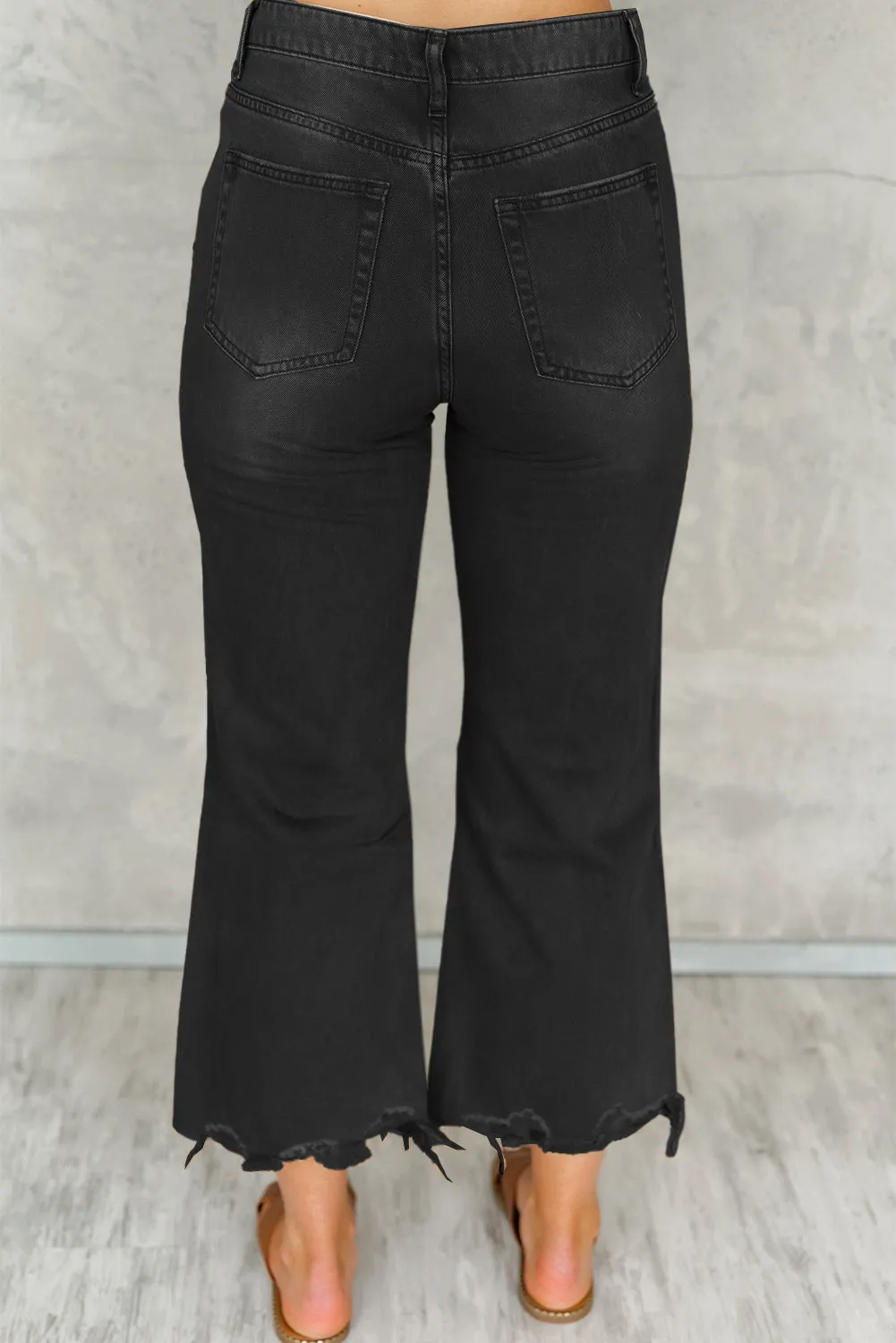 Black Distressed Hollow-out High Waist Cropped Flare Jeans sold by Beagle Boutique product image thumbnail 2
