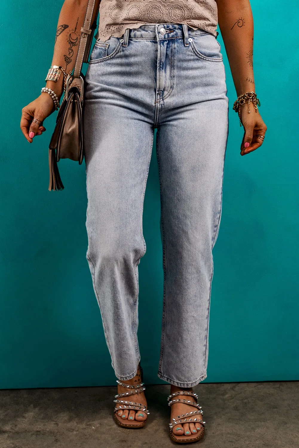 Beau Blue Acid Wash Straight Jeans sold by Beagle Boutique product image thumbnail 5