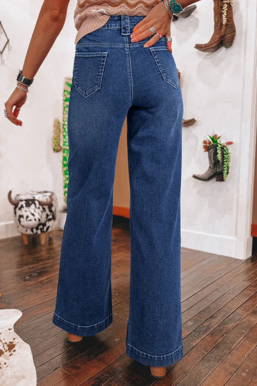 Sail Blue Wide Leg Pocketed High Waist Jeans sold by Beagle Boutique product image thumbnail 2