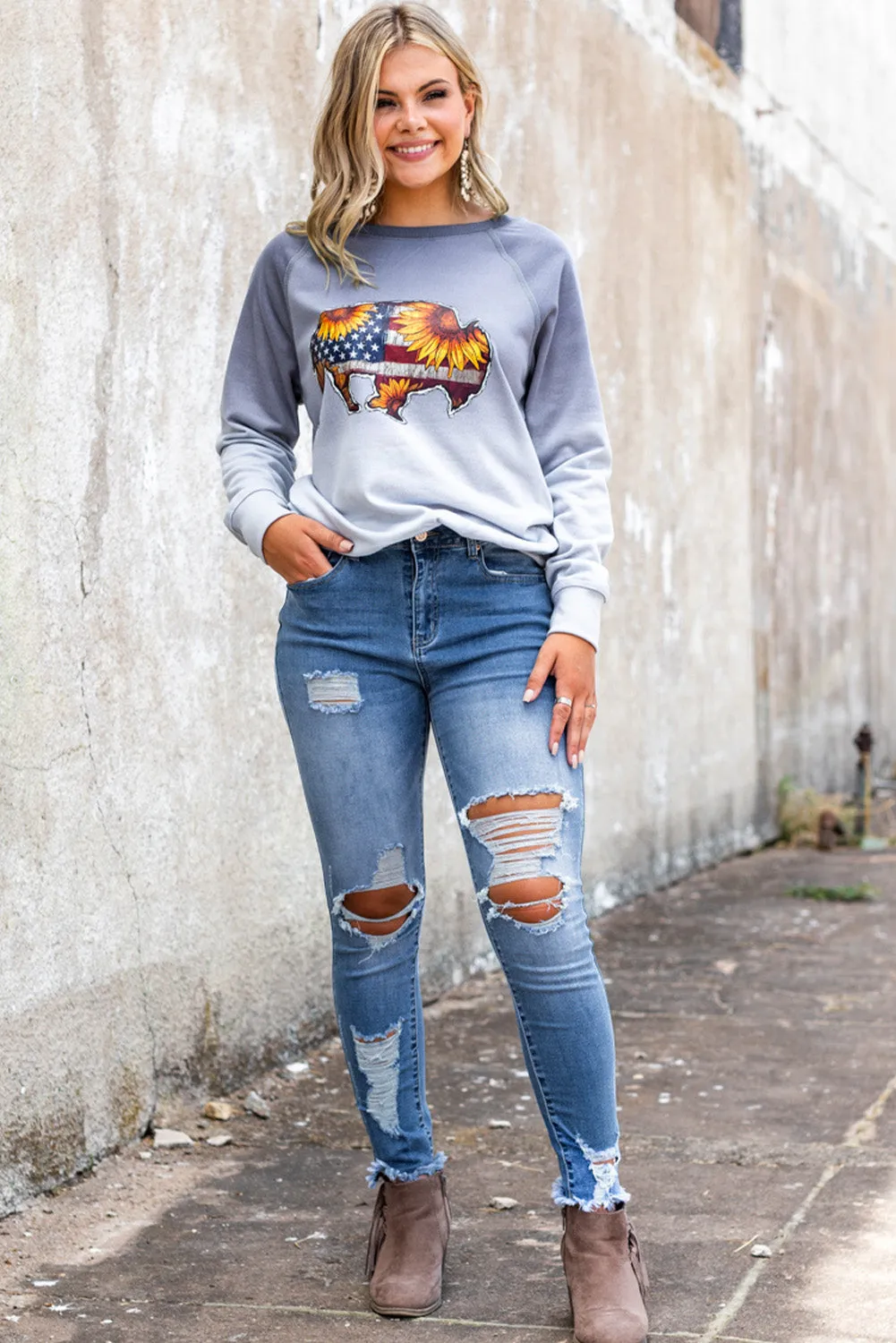 Sky Blue High Waist Distressed Skinny Jeans sold by Beagle Boutique product image thumbnail 5