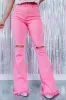 Pink Vintage High Waist Flare Leg Ripped Raw Hem Jeans sold by Beagle Boutique