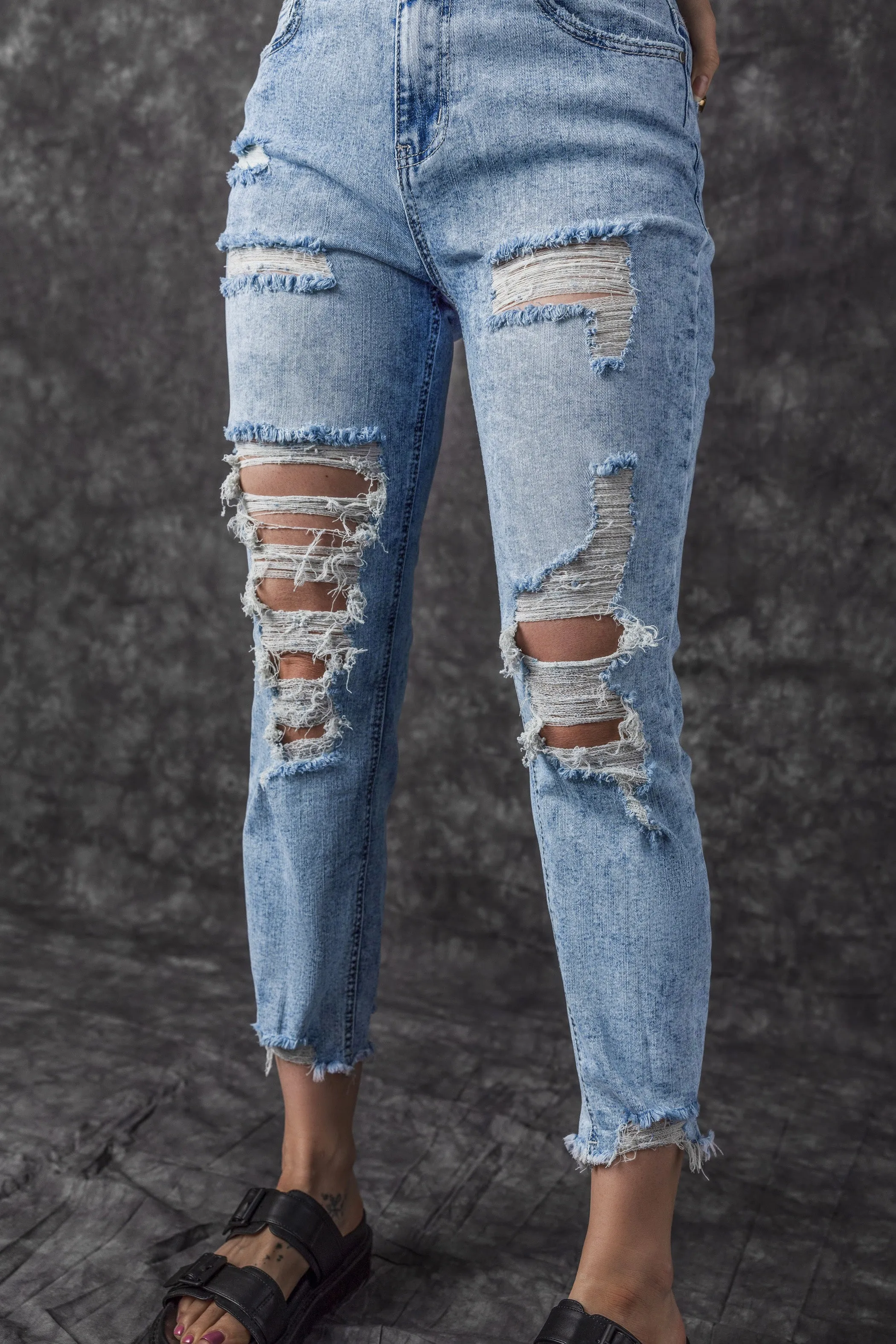 Sky Blue Acid Wash Distressed Slim Fit Jeans sold by Beagle Boutique product image thumbnail 3