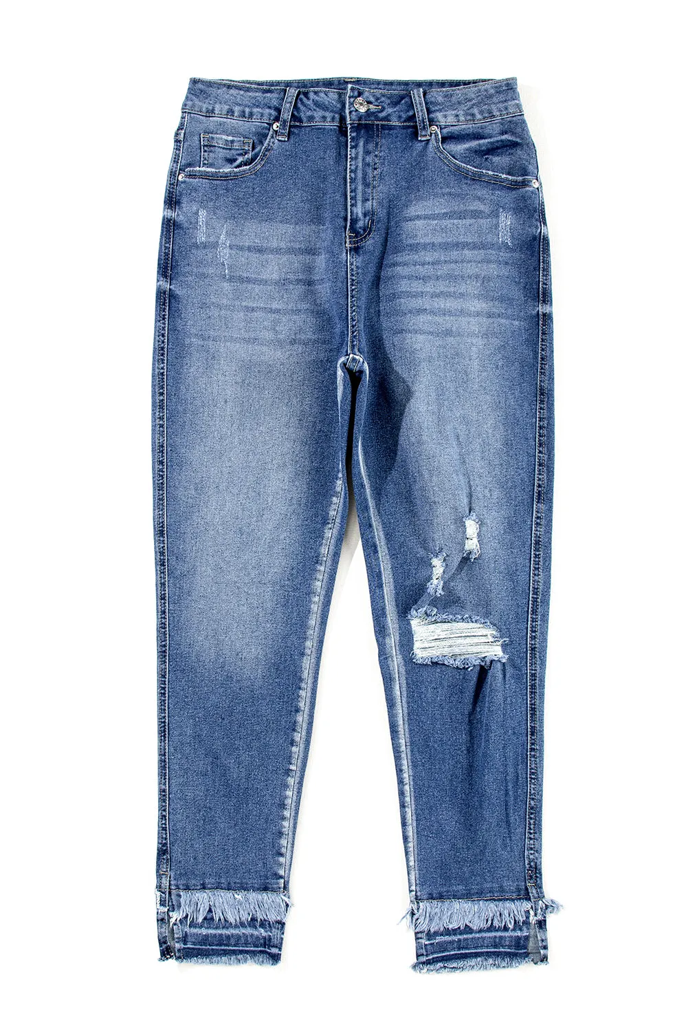 Light Blue Distressed Frayed Ankle Skinny Jeans sold by Beagle Boutique product image thumbnail 5