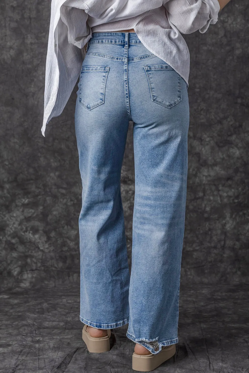 Light Blue High Rise Distressed Straight Leg Jeans sold by Beagle Boutique product image thumbnail 2