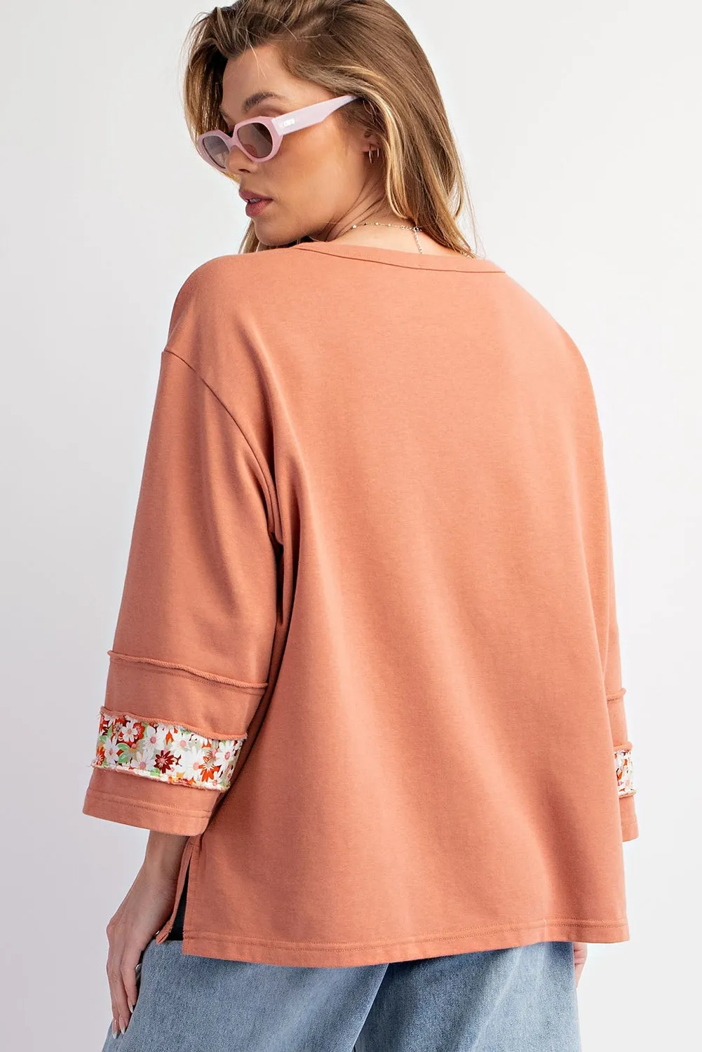 Grapefruit Orange Flower Patch Graphic Exposed Seam Wide Sleeve Top sold by Beagle Boutique product image thumbnail 2