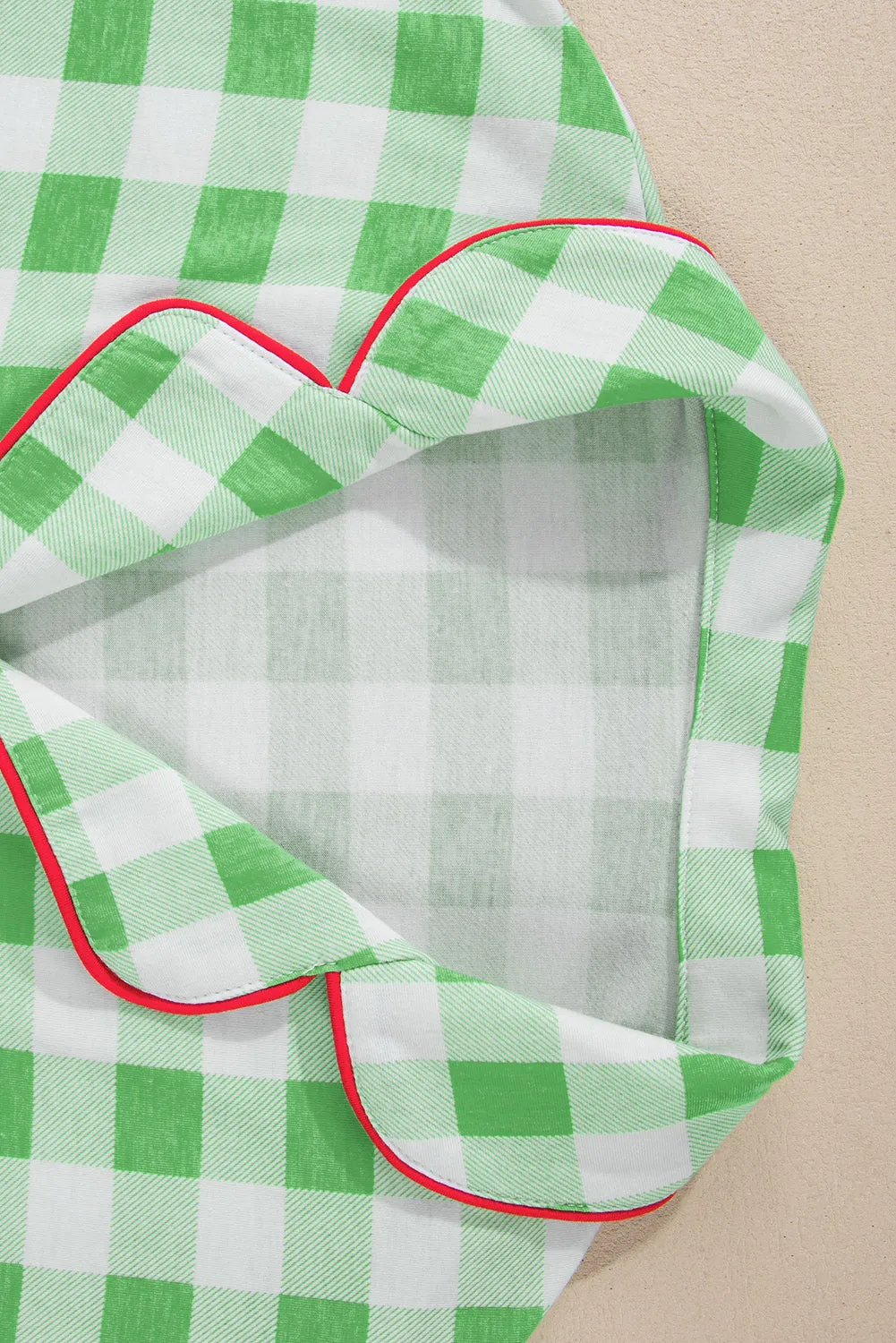 Green Plaid Print Contrast Trim Long Sleeve Plus Size Pyjamas sold by Beagle Boutique product image thumbnail 5