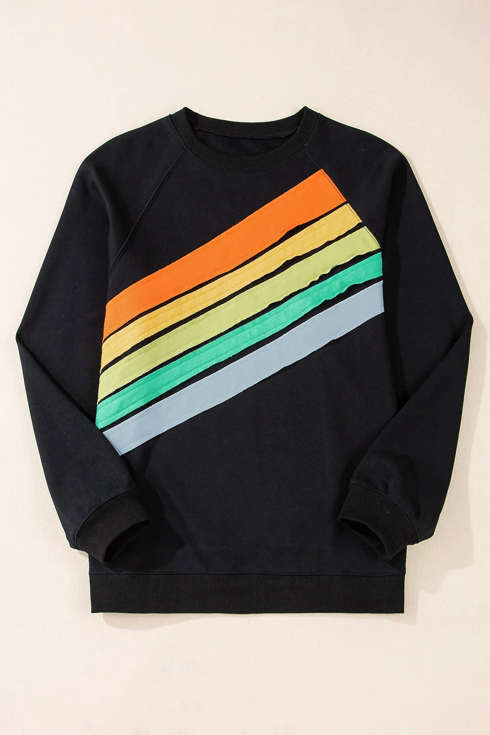 Black Rainbow Raglan Sleeve Crew Neck Plus Size Sweatshirt sold by Beagle Boutique product image thumbnail 3