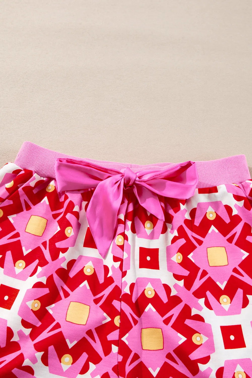 Sachet Pink Geometric Print Long Sleeve Top and Drawstring Shorts Set sold by Beagle Boutique product image thumbnail 5