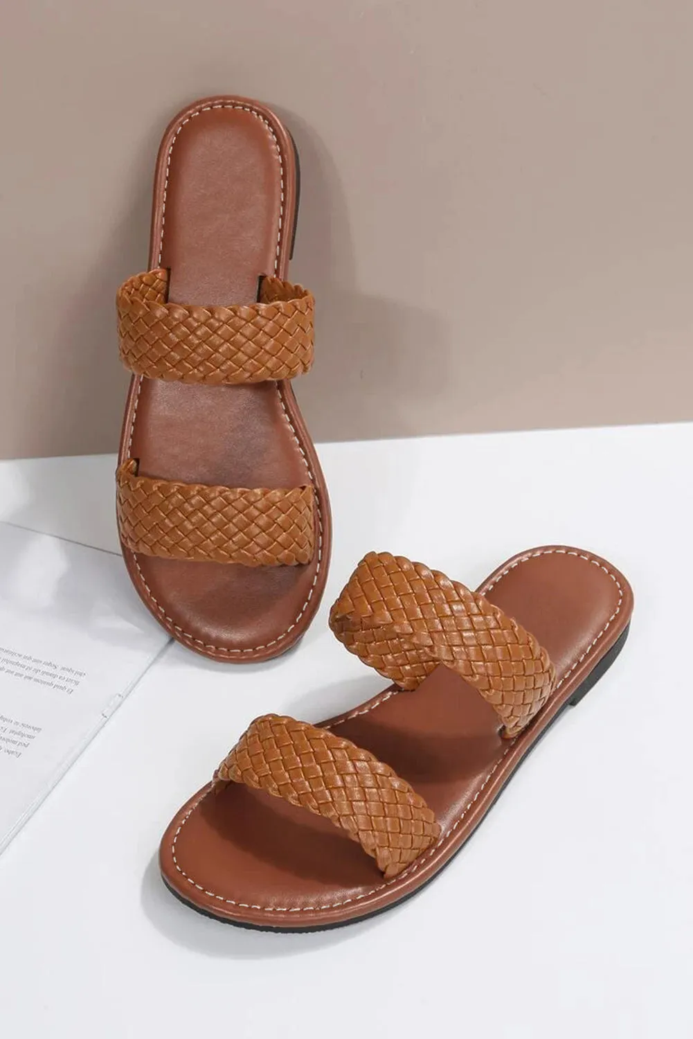 Chestnut Braided Double Band Leathered Flat Sandals sold by Beagle Boutique product image thumbnail 5