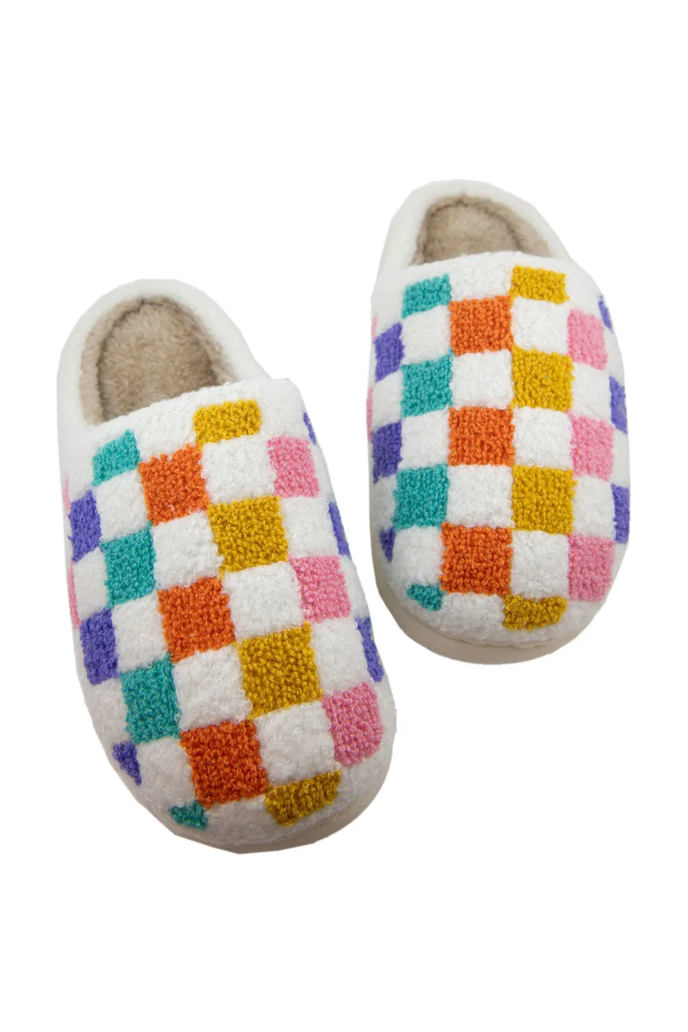 White Vibrant Checkered Plush Thermal Slippers sold by Beagle Boutique product image thumbnail 4