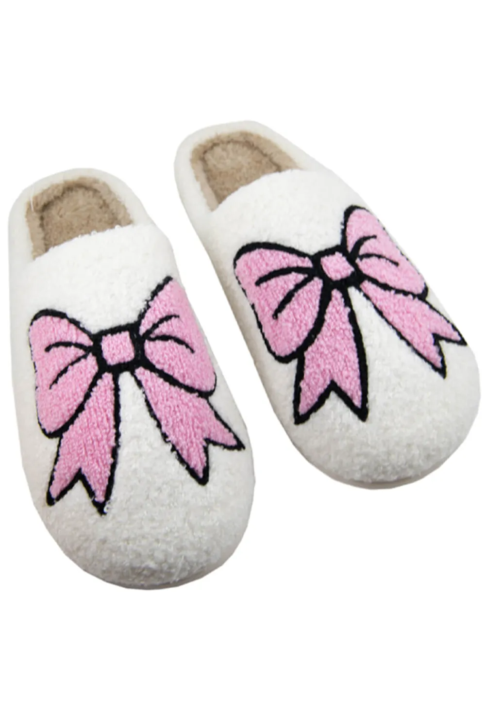 White Cute Bowknot Pattern Fuzzy Winter Home Slippers sold by Beagle Boutique product image thumbnail 2