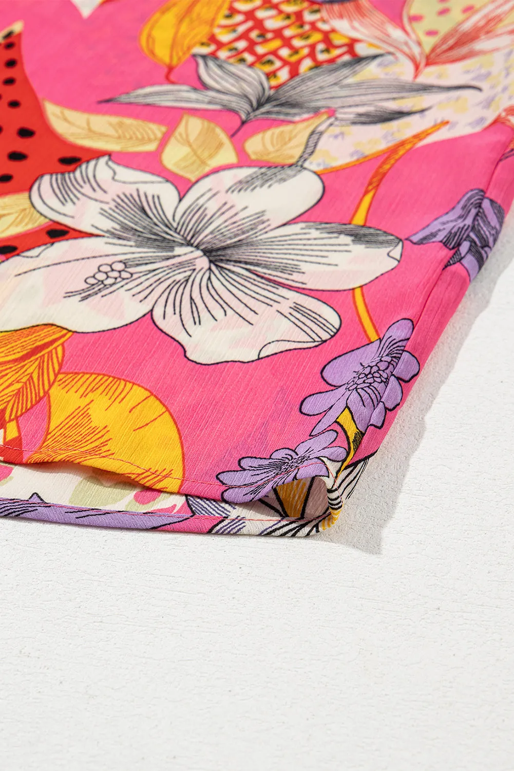 Red Abstract Floral Print Buttoned Ruffled Bubble Sleeve Shirt sold by Beagle Boutique product image thumbnail 4