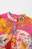 Red Abstract Floral Print Buttoned Ruffled Bubble Sleeve Shirt sold by Beagle Boutique