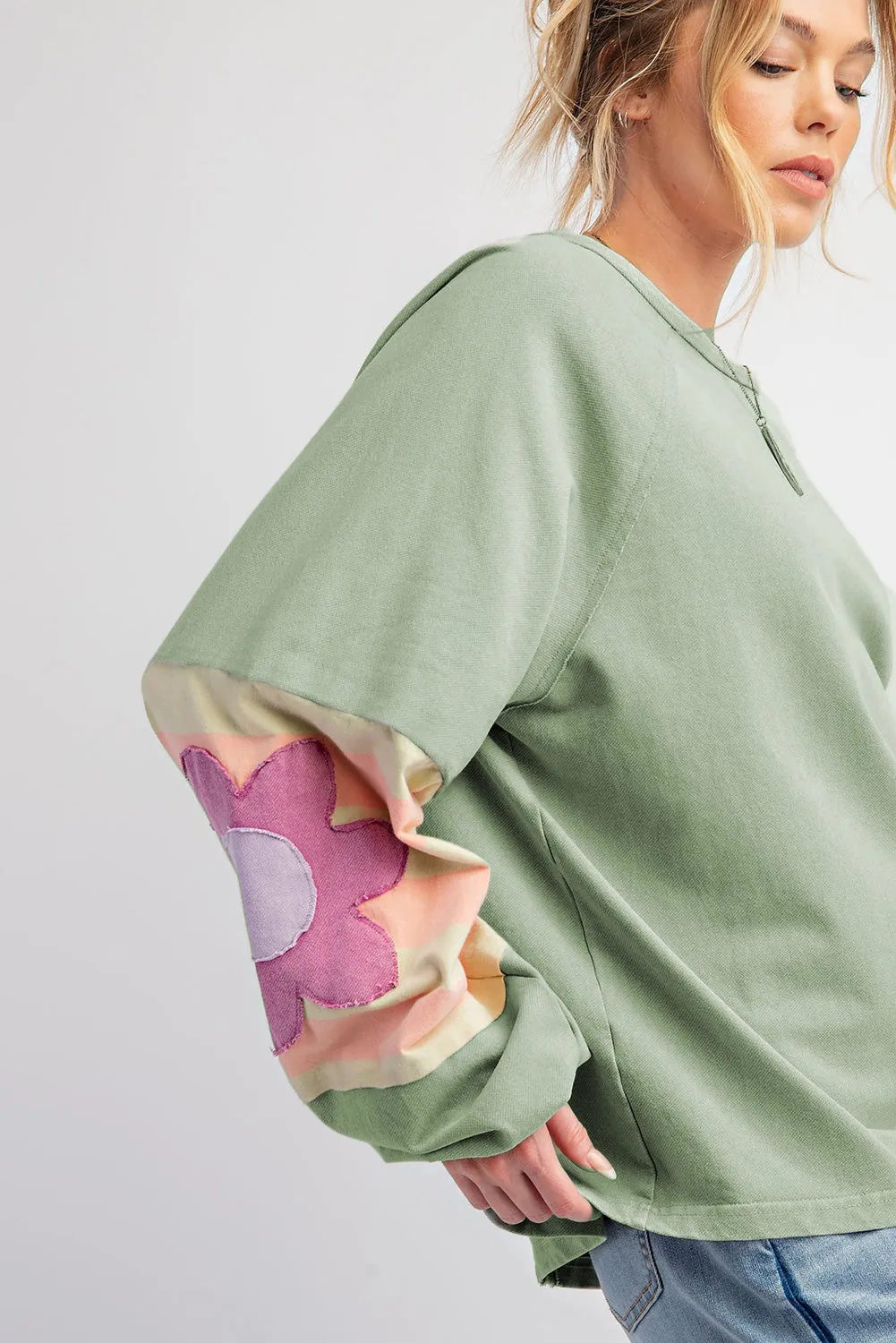 Flower Patchwork Raglan Sleeve Exposed Seam Oversized Top sold by Beagle Boutique product image thumbnail 3