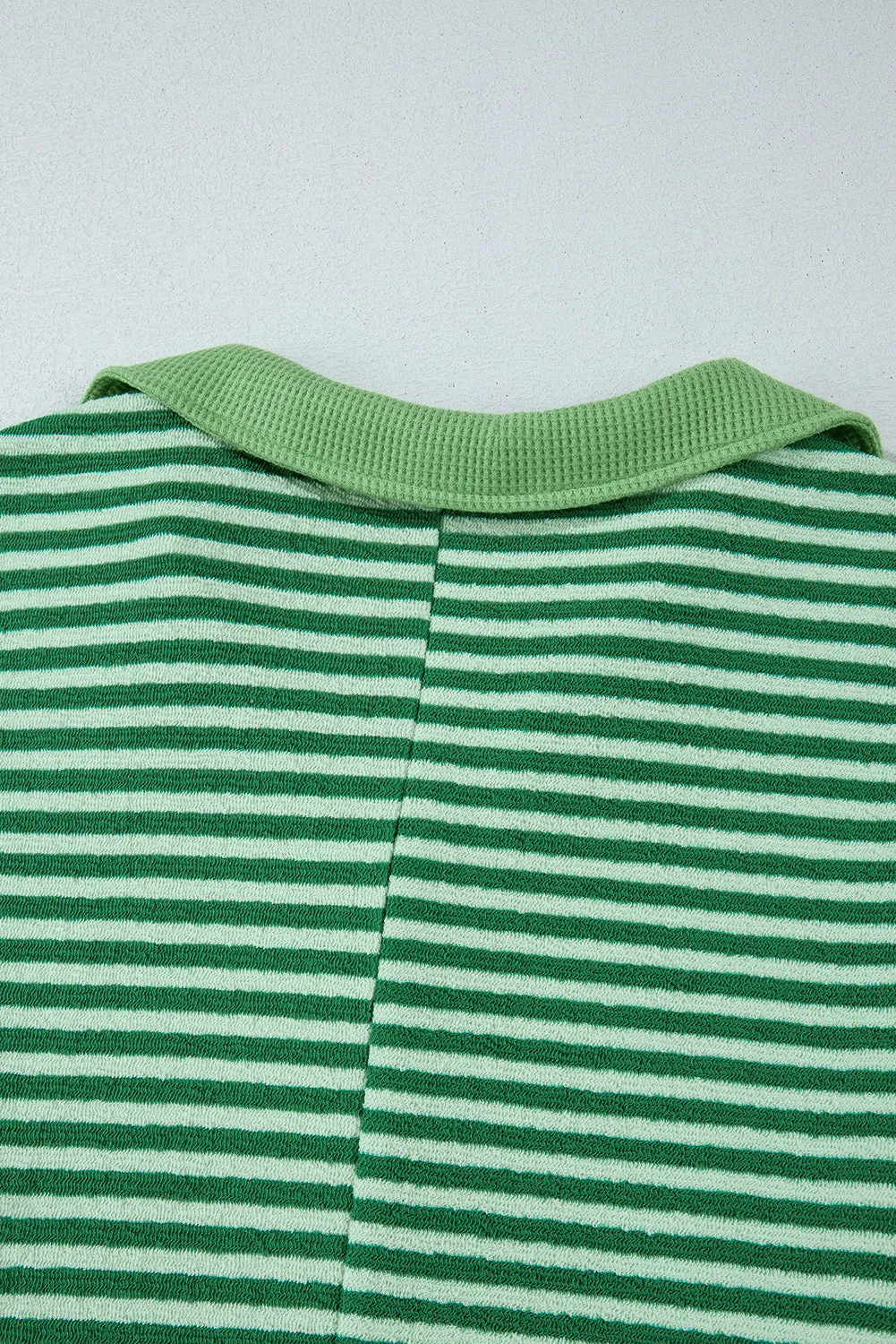Green Stripe Turn-Down V Neck Patchwork Loose Top sold by Beagle Boutique product image thumbnail 5