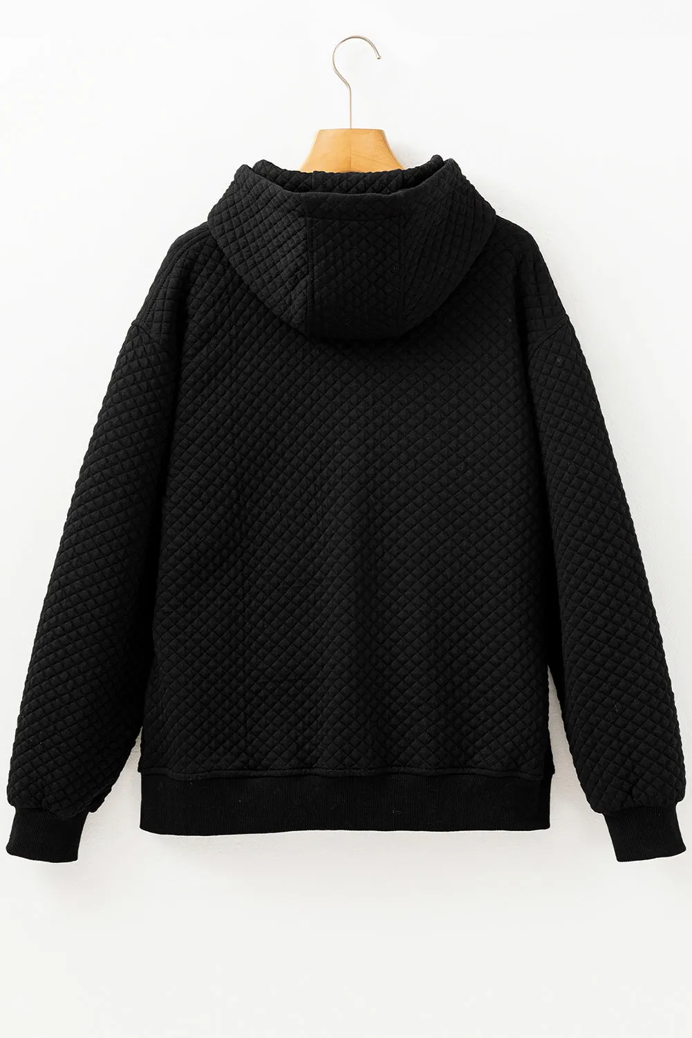 Black Quilted Side Pockets Zipper Hooded Jacket sold by Beagle Boutique product image thumbnail 5